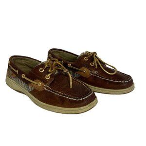 Sperry Topsider Leather Angelfish Boat Shoes Brown‎ Animal Print Size 7.5 Flats